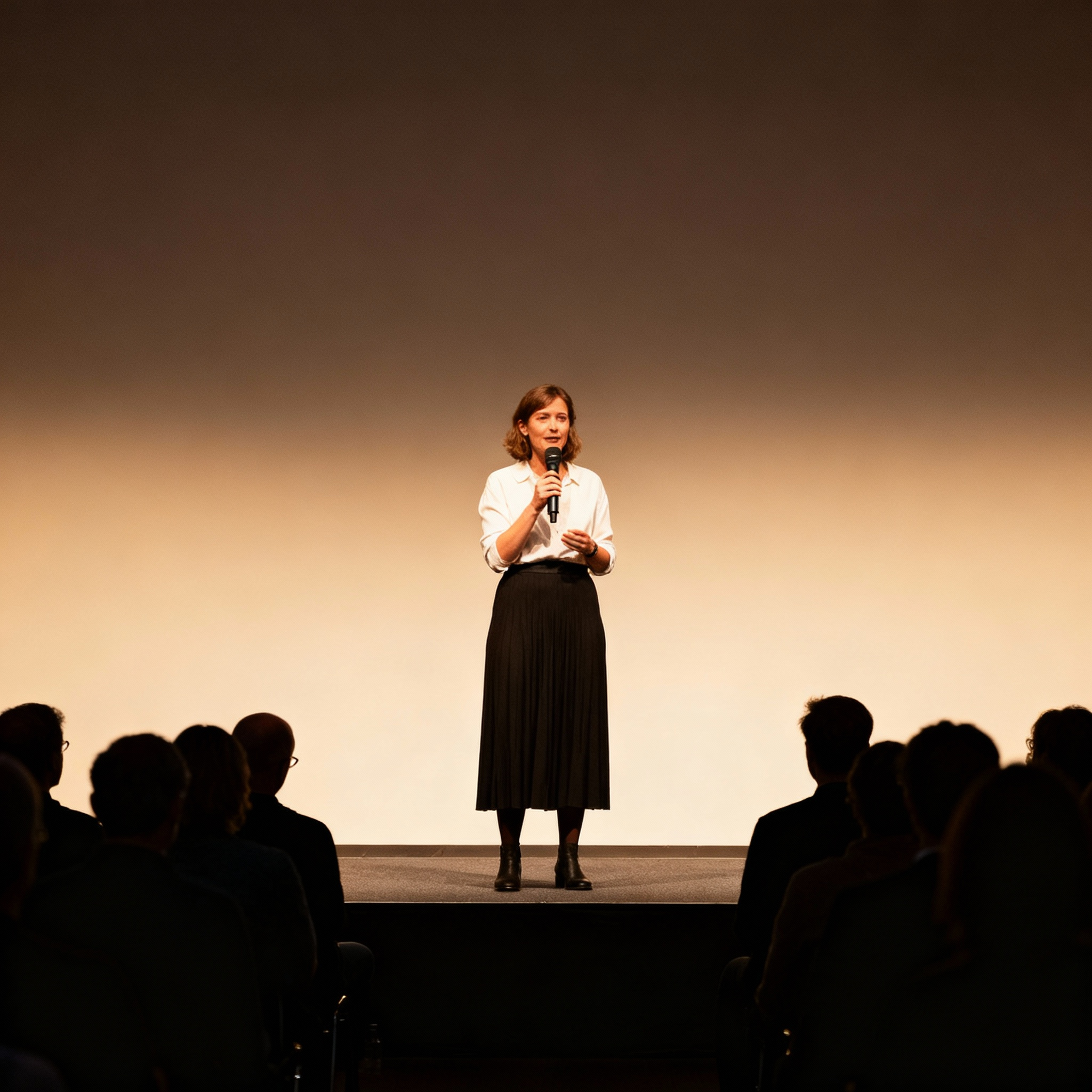 Personne parlant avec assurance devant un public